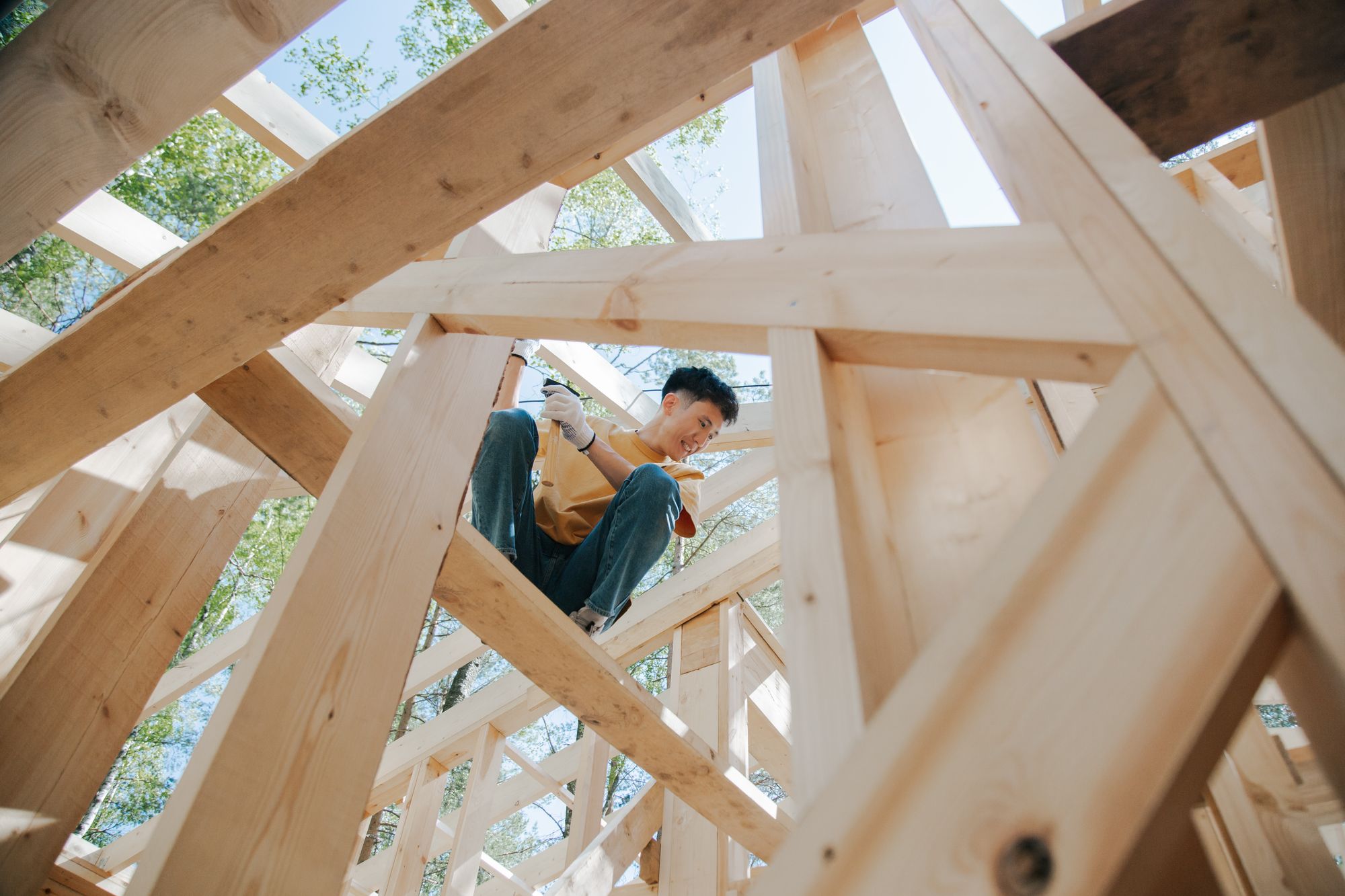 Builder working at a residential construction site