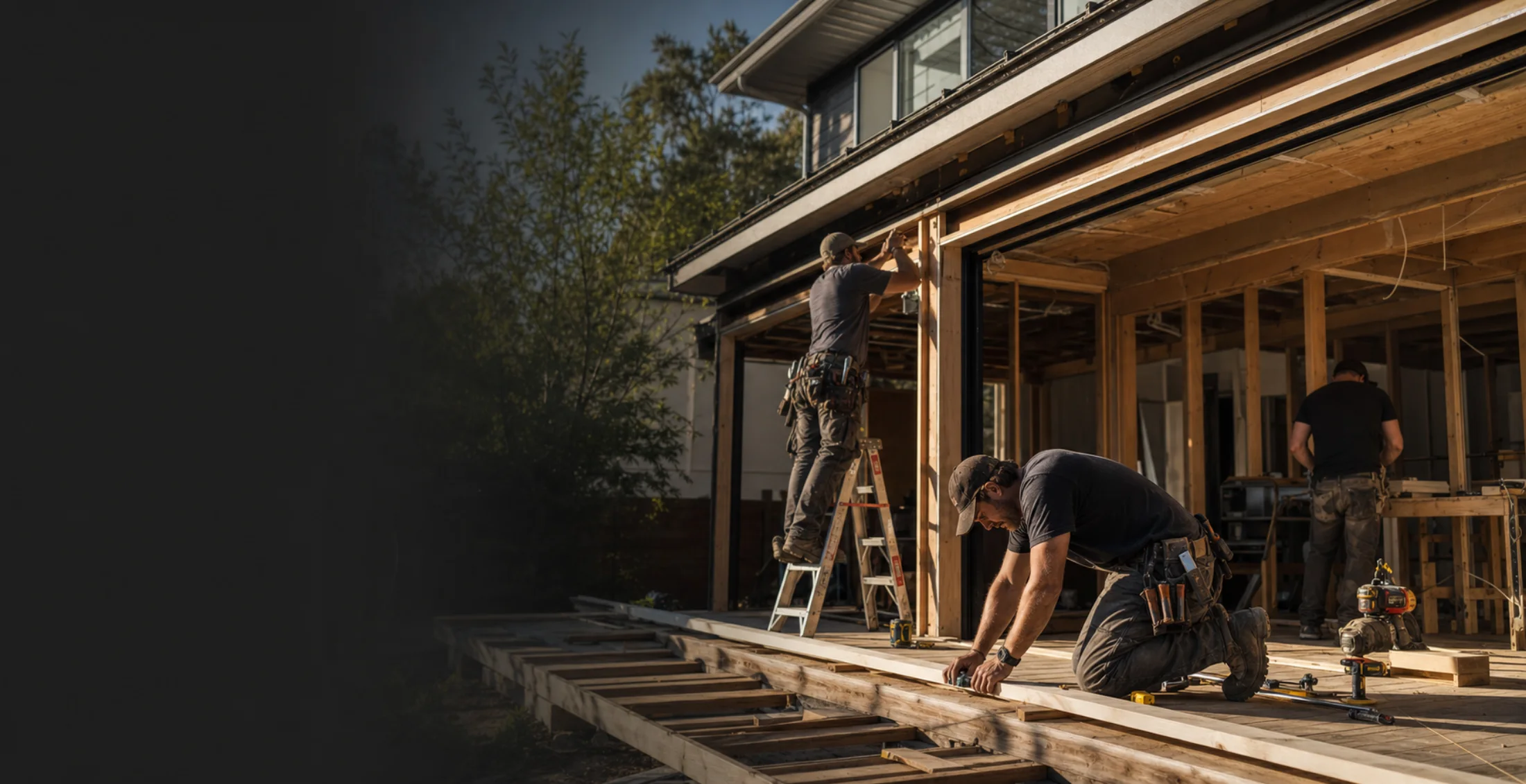 Residential construction crew working on a home renovation